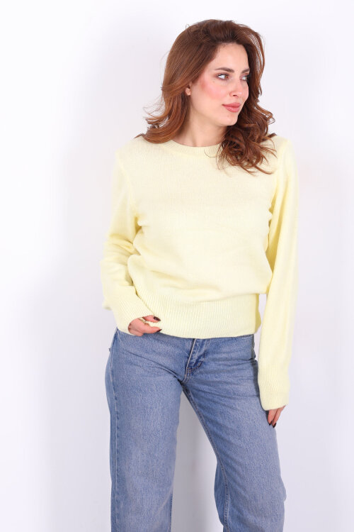 Bisiklet Yaka Sarı Kadın Triko Kazak - 5