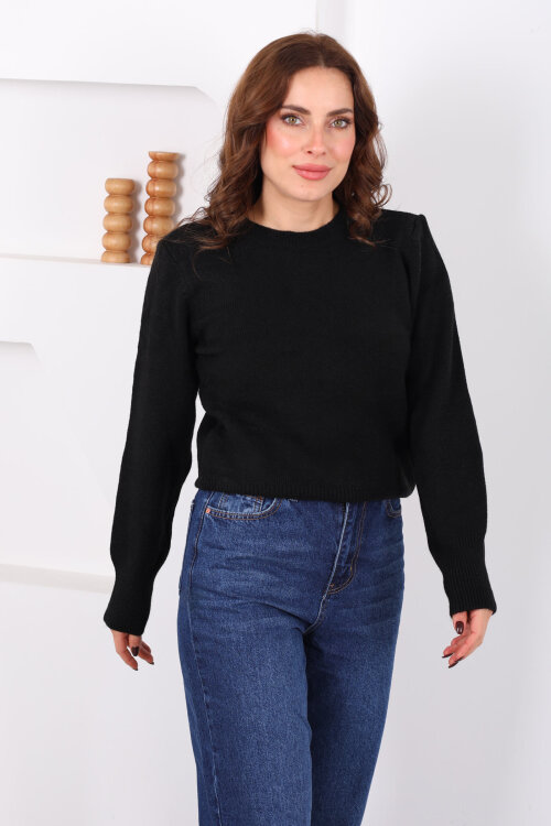 Bisiklet Yaka Siyah Kadın Triko Kazak - 3