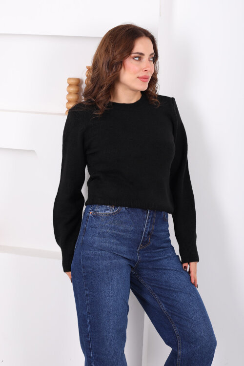 Bisiklet Yaka Siyah Kadın Triko Kazak - Berox