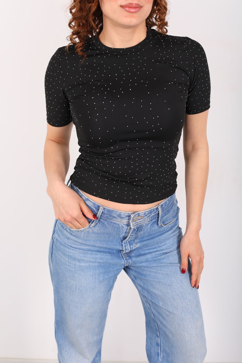 Bisiklet Yaka Taşlı Siyah Kadın Basic Body - 2