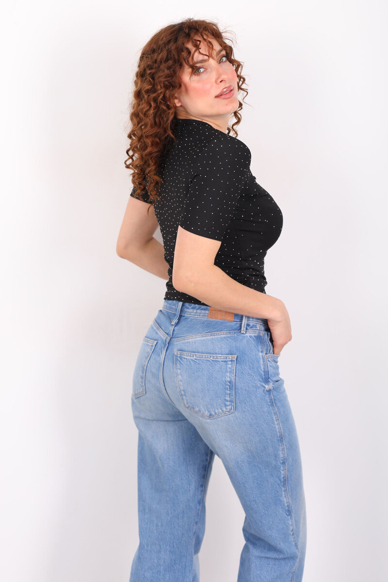 Bisiklet Yaka Taşlı Siyah Kadın Basic Body - 4