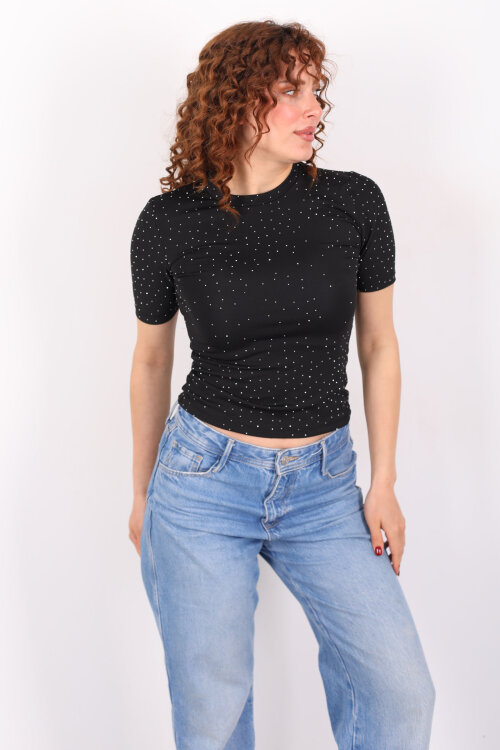 Bisiklet Yaka Taşlı Siyah Kadın Basic Body - 3