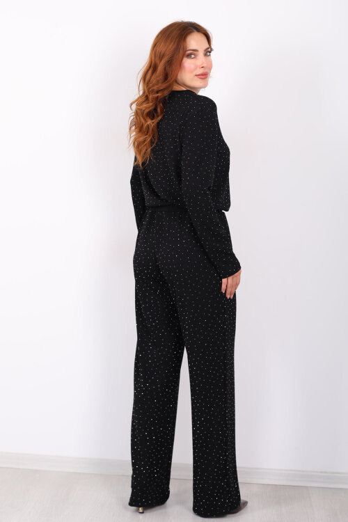 Bisiklet Yaka Taşlı Siyah Kadın Modal Takım - 6