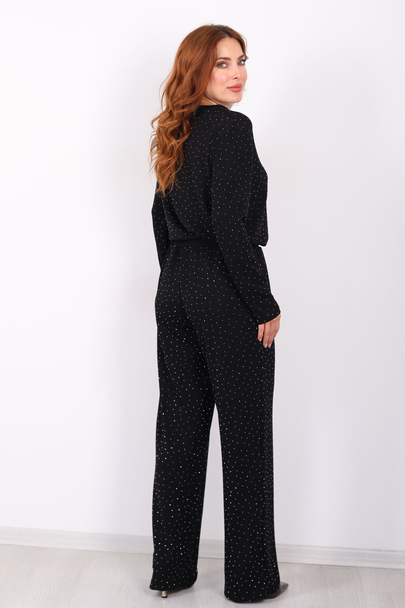 Bisiklet Yaka Taşlı Siyah Kadın Modal Takım - 6