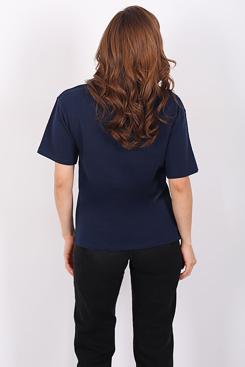 Bisiklet Yaka Tokalı Kısa Kol Lacivert Kadın T-Shirt - 4