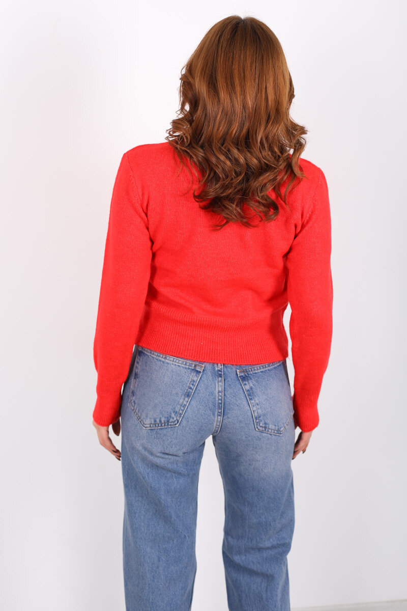 Bisiklet Yaka Turuncu Kadın Triko Kazak - 4