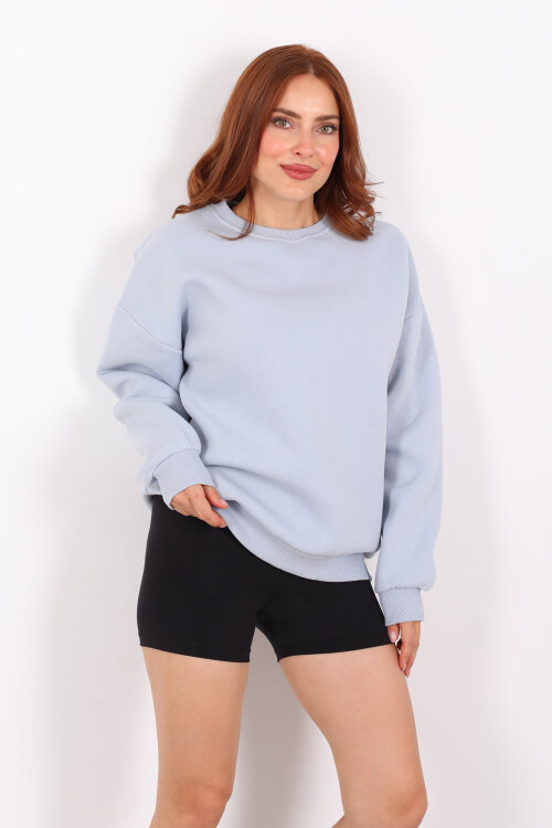 Bisiklet Yaka Üç İplik Bebe Mavisi Kadın Oversize Sweat - 3
