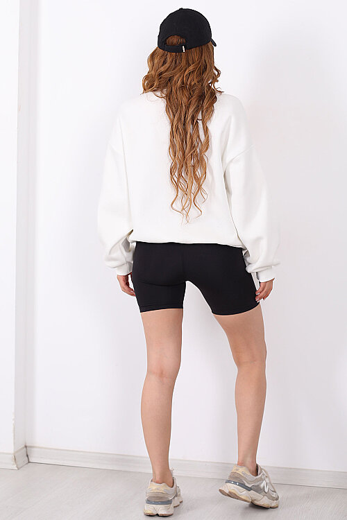 Bisiklet Yaka Üç İplik Ekru Kadın Oversize Sweatshirt - 4