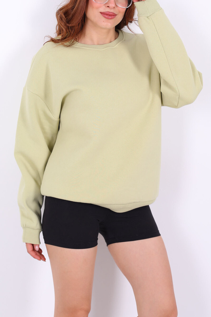 Bisiklet Yaka Üç İplik Fıstık Yeşili Kadın Oversize Sweat - 2