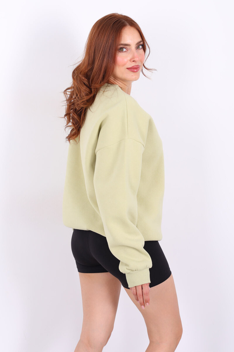 Bisiklet Yaka Üç İplik Fıstık Yeşili Kadın Oversize Sweat - 5