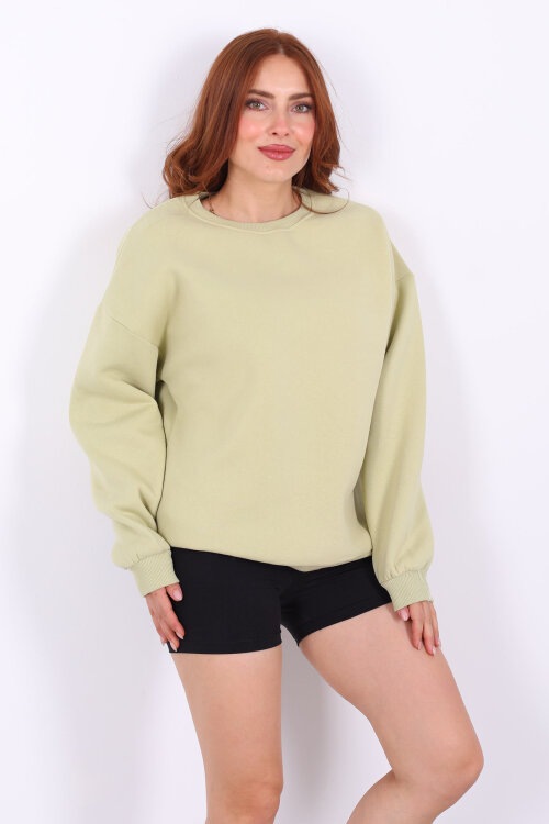 Bisiklet Yaka Üç İplik Fıstık Yeşili Kadın Oversize Sweat - 6