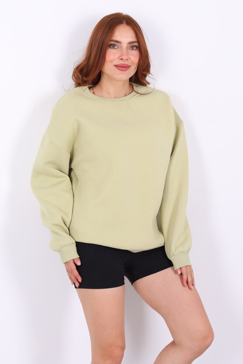 Bisiklet Yaka Üç İplik Fıstık Yeşili Kadın Oversize Sweat - 6