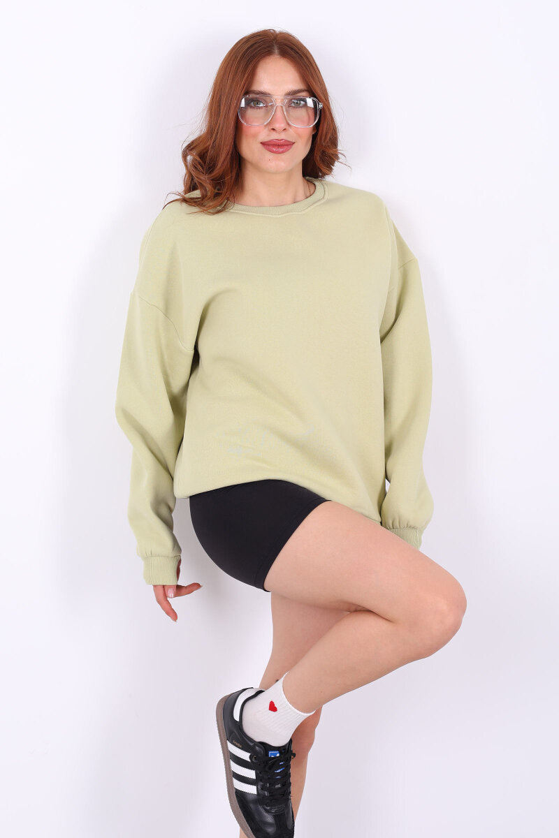 Bisiklet Yaka Üç İplik Fıstık Yeşili Kadın Oversize Sweat - 1