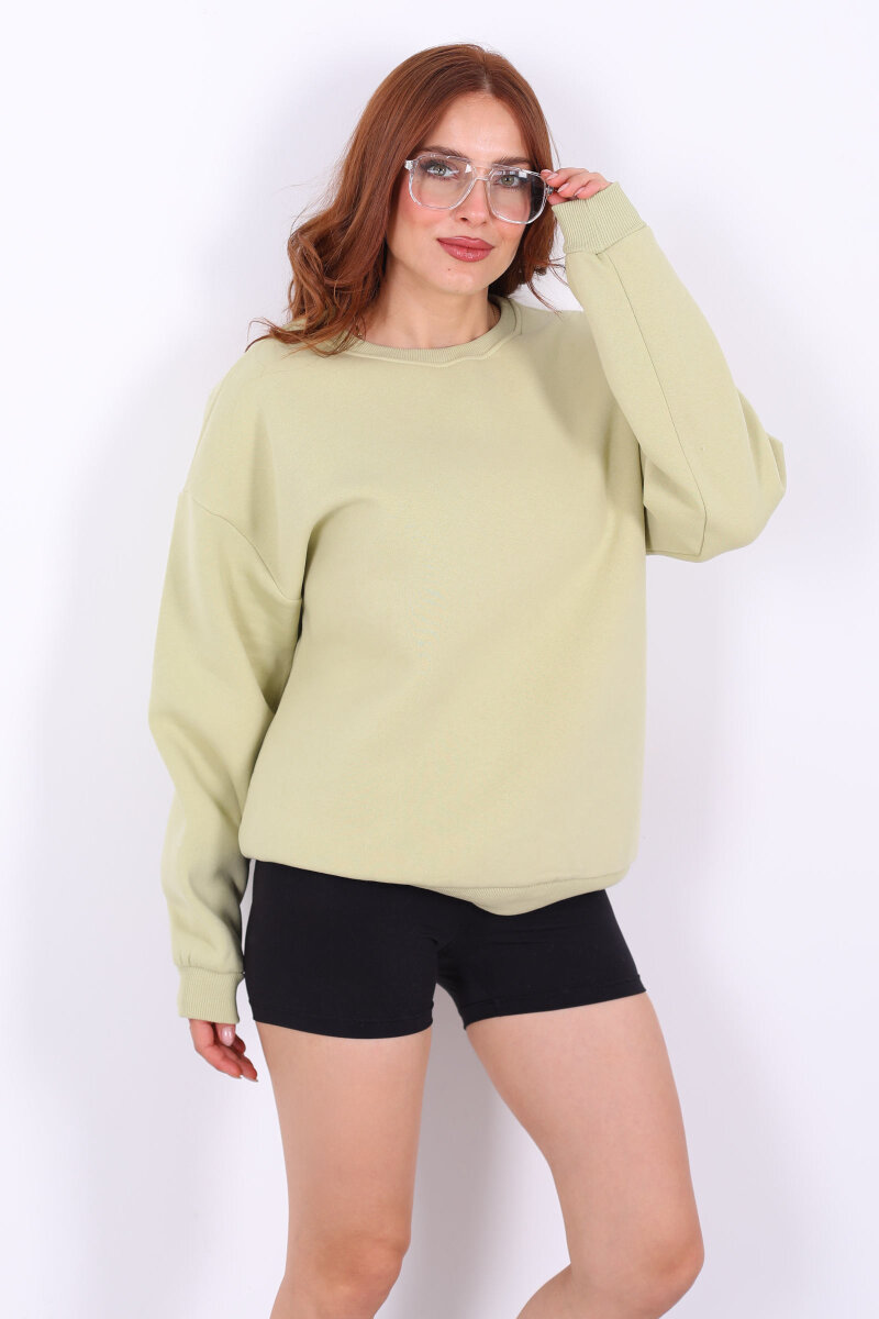 Bisiklet Yaka Üç İplik Fıstık Yeşili Kadın Oversize Sweat - 4