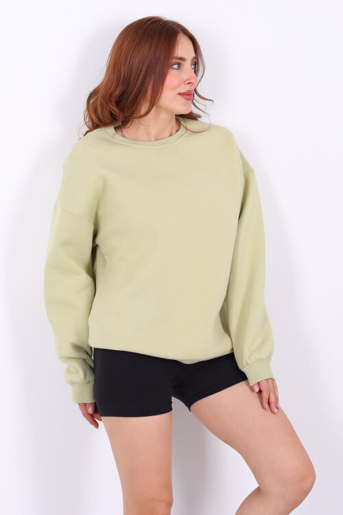 Bisiklet Yaka Üç İplik Fıstık Yeşili Kadın Oversize Sweat - 3