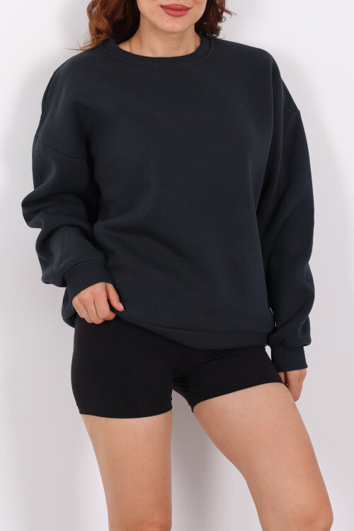 Bisiklet Yaka Üç İplik Füme Kadın Oversize Sweat - Berox (1)