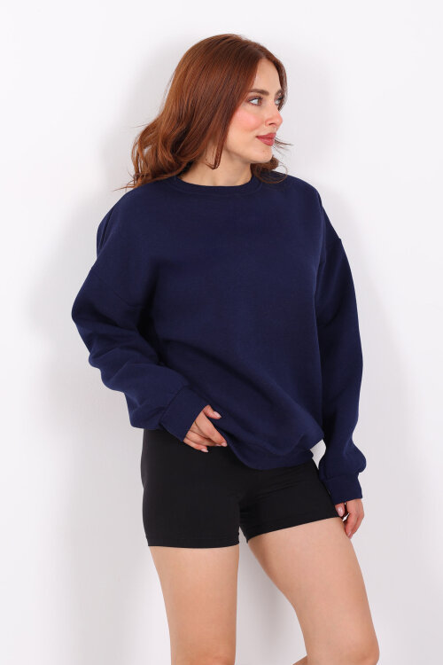 Bisiklet Yaka Üç İplik Lacivert Kadın Oversize Sweat - 3