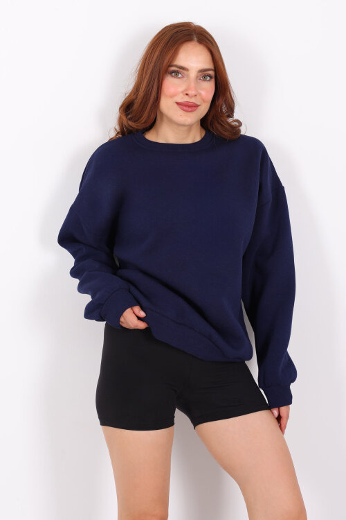 Bisiklet Yaka Üç İplik Lacivert Kadın Oversize Sweat - 4