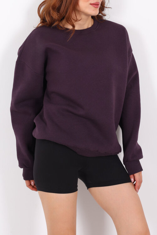 Bisiklet Yaka Üç İplik Mor Kadın Oversize Sweat - Berox (1)
