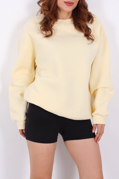 Bisiklet Yaka Üç İplik Sarı Kadın Oversize Sweat - Berox (1)