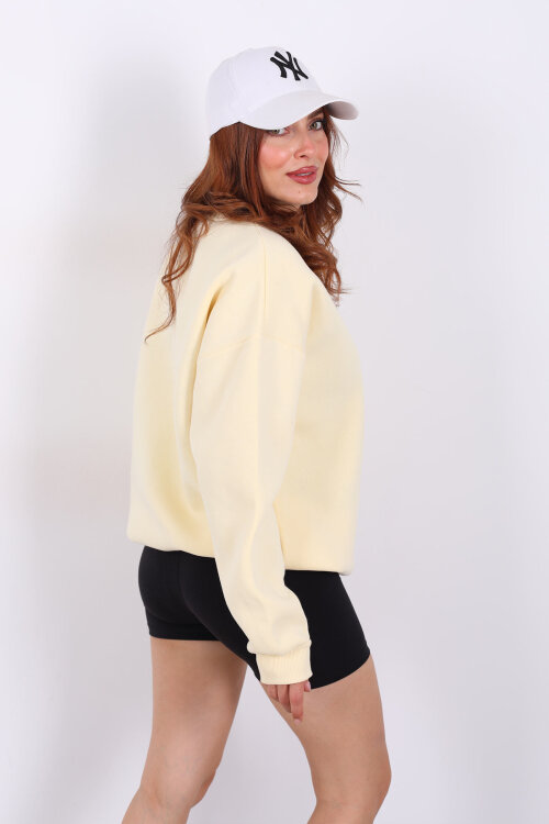 Bisiklet Yaka Üç İplik Sarı Kadın Oversize Sweat - 4