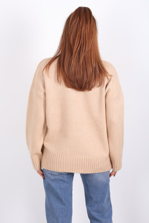 Bisiklet Yaka Uzun Kol Bej Kadın Triko Kazak - Berox (1)