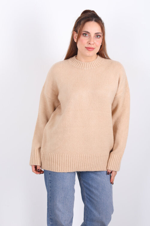 Bisiklet Yaka Uzun Kol Bej Kadın Triko Kazak - 5