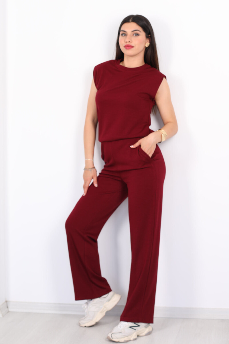 Bisiklet Yaka Vatkalı Bordo Kadın Modal Takım - 3