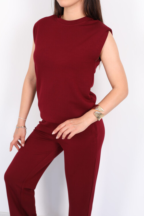 Bisiklet Yaka Vatkalı Bordo Kadın Modal Takım - 2