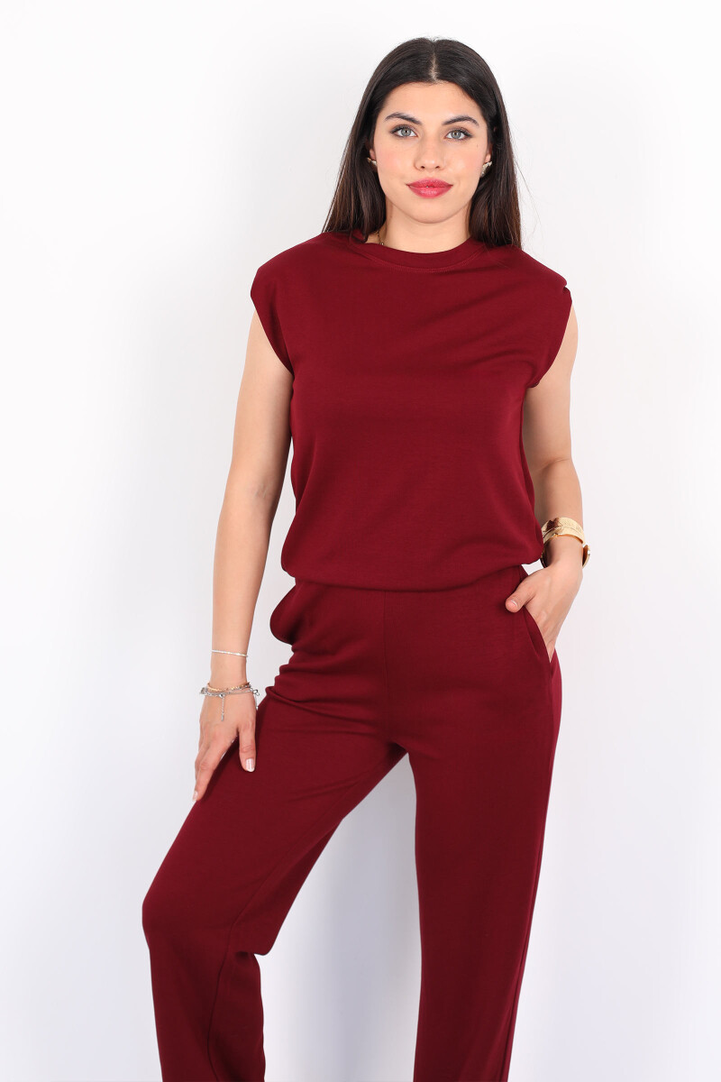 Bisiklet Yaka Vatkalı Bordo Kadın Modal Takım - 1