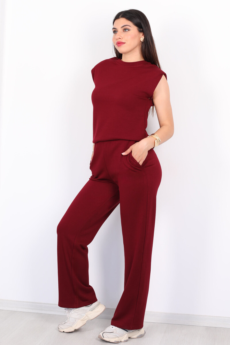 Bisiklet Yaka Vatkalı Bordo Kadın Modal Takım - 5