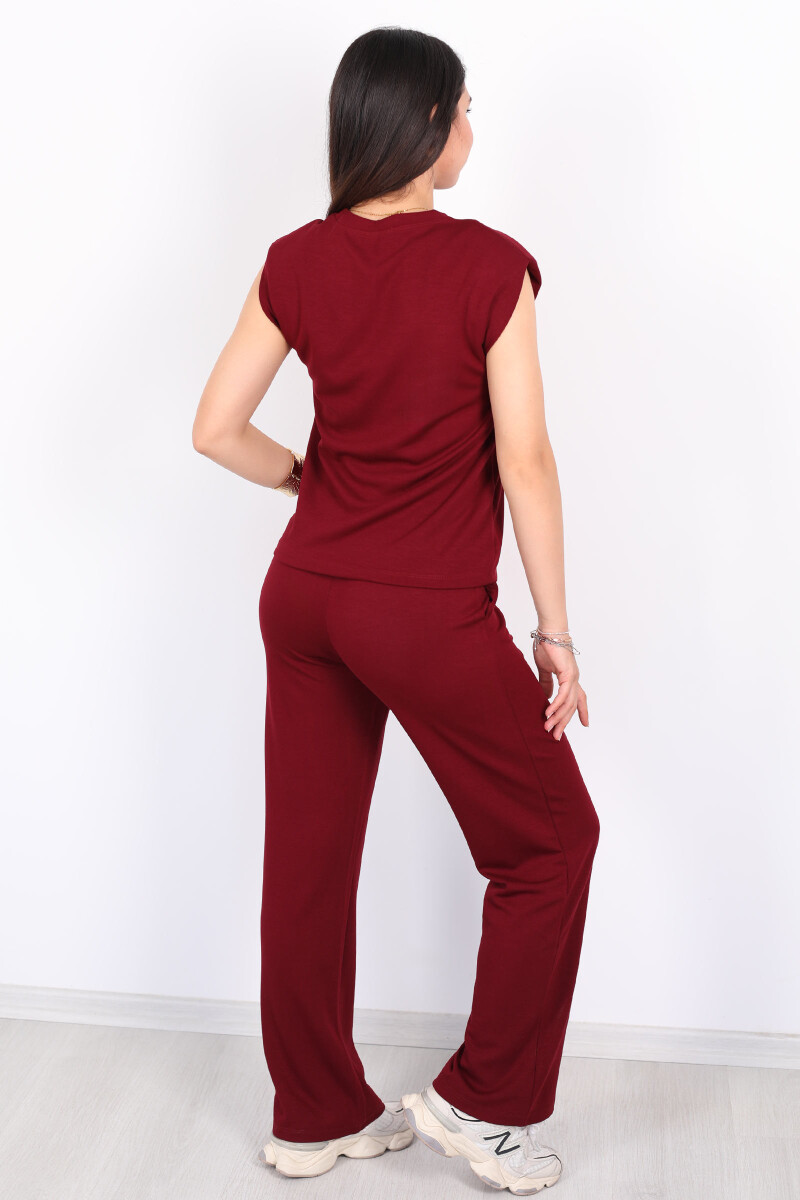 Bisiklet Yaka Vatkalı Bordo Kadın Modal Takım - 4