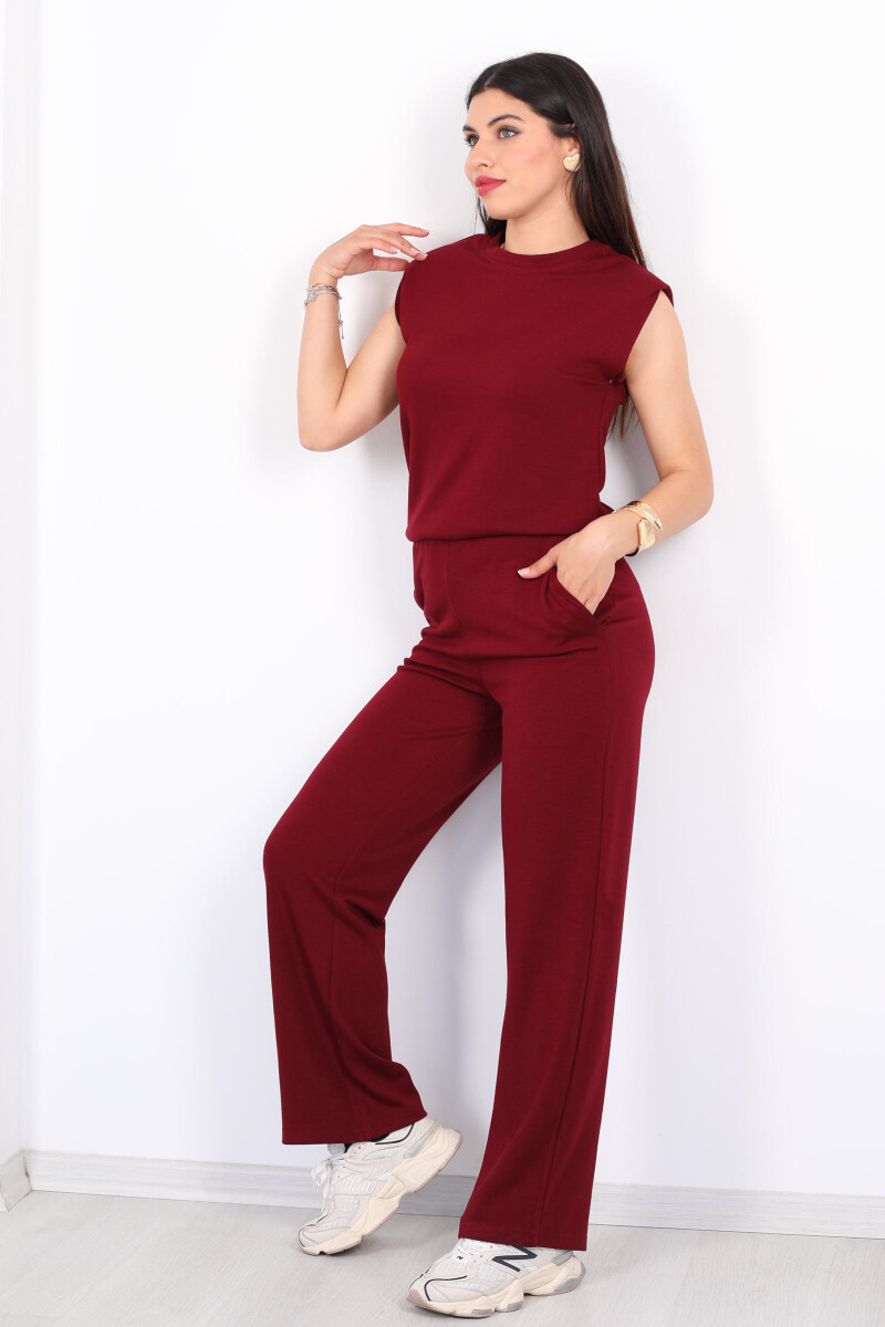 Bisiklet Yaka Vatkalı Bordo Kadın Modal Takım - 7