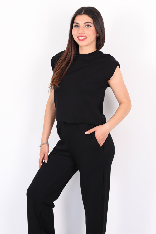 Bisiklet Yaka Vatkalı Siyah Kadın Modal Takım - 3
