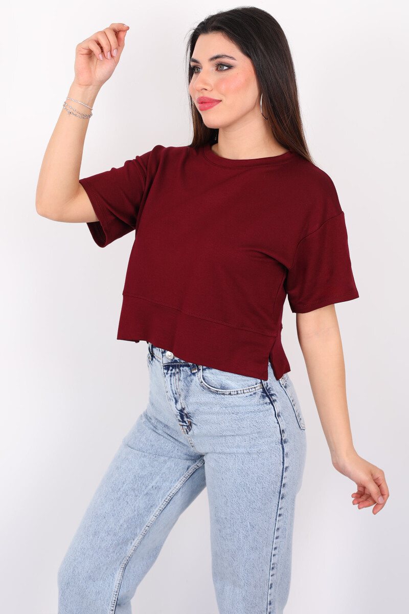 Bisiklet Yaka Yanı Yırtmaçlı Oversize Bordo Kadın Kazak - 3