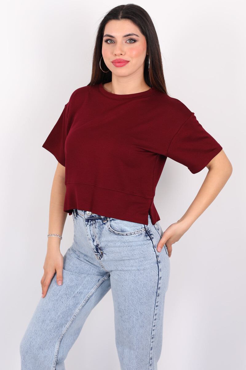 Bisiklet Yaka Yanı Yırtmaçlı Oversize Bordo Kadın Kazak - 1