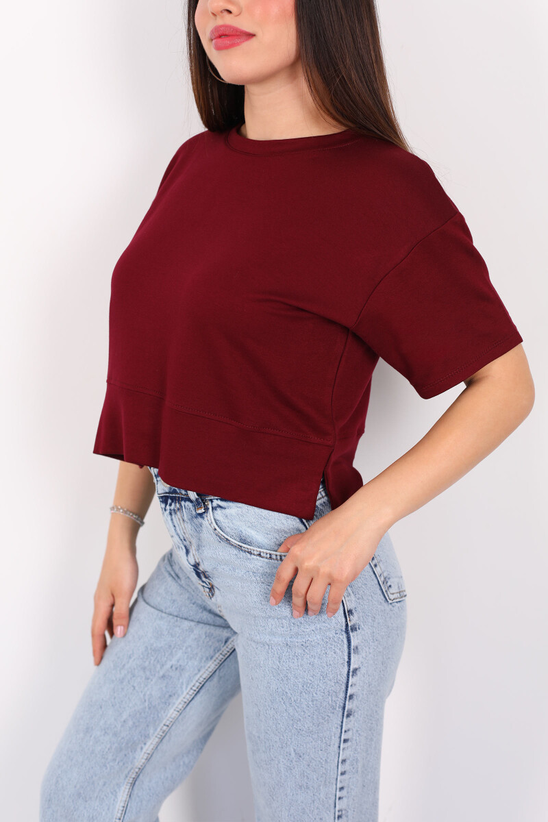 Bisiklet Yaka Yanı Yırtmaçlı Oversize Bordo Kadın Kazak - 2