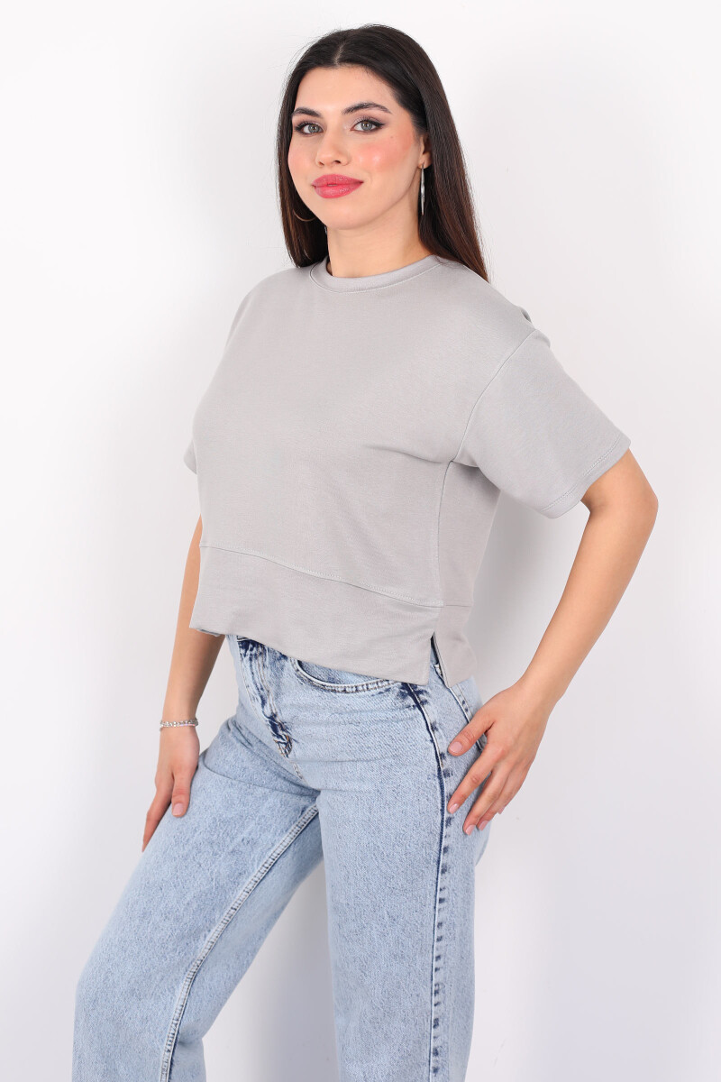 Bisiklet Yaka Yanı Yırtmaçlı Oversize Gri Kadın Kazak - 3