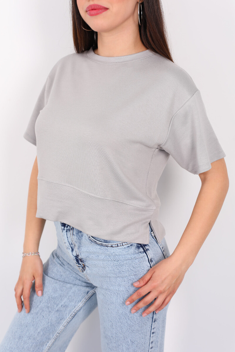 Bisiklet Yaka Yanı Yırtmaçlı Oversize Gri Kadın Kazak - 2