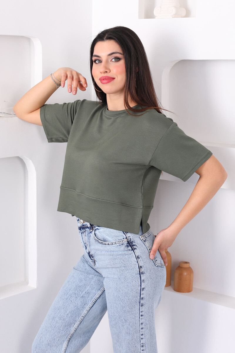 Bisiklet Yaka Yanı Yırtmaçlı Oversize Haki Kadın Kazak - 3