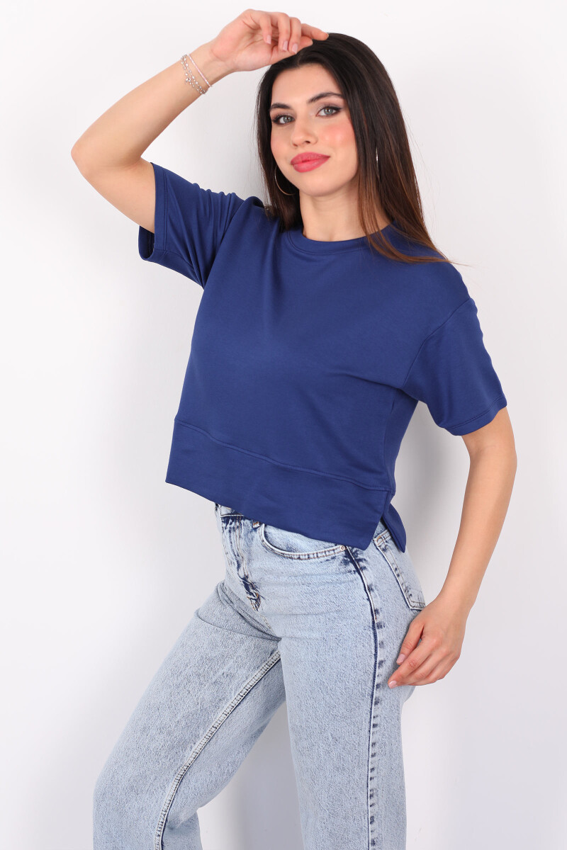 Bisiklet Yaka Yanı Yırtmaçlı Oversize Lacivert Kadın Kazak - 3