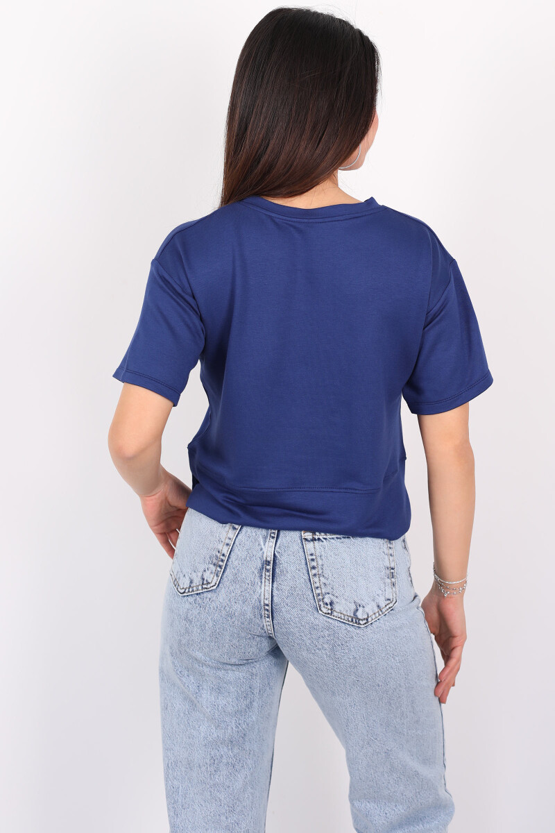 Bisiklet Yaka Yanı Yırtmaçlı Oversize Lacivert Kadın Kazak - 5