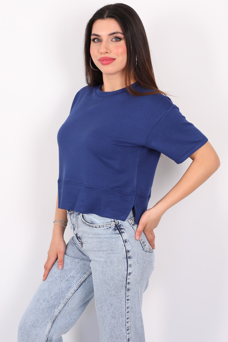 Bisiklet Yaka Yanı Yırtmaçlı Oversize Lacivert Kadın Kazak - 4