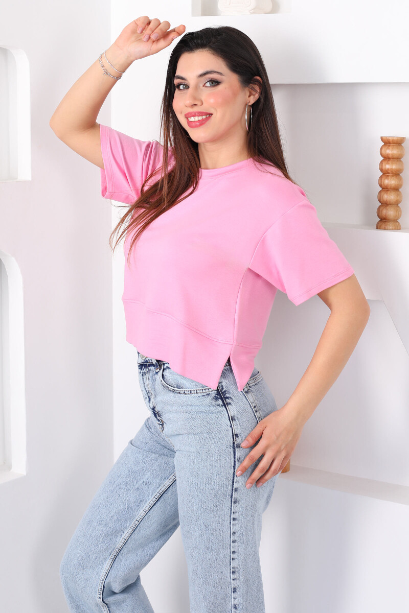 Bisiklet Yaka Yanı Yırtmaçlı Oversize Pembe Kadın Kazak - 1