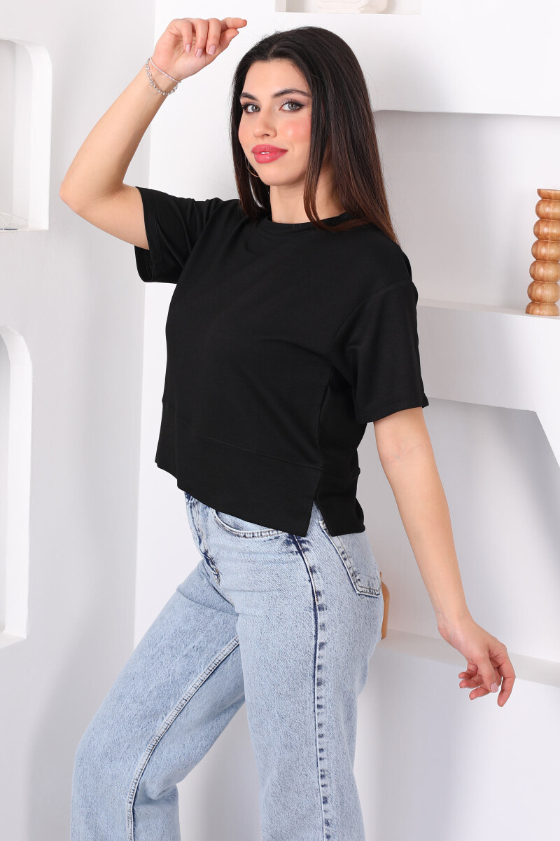 Bisiklet Yaka Yanı Yırtmaçlı Oversize Siyah Kadın Kazak - 2