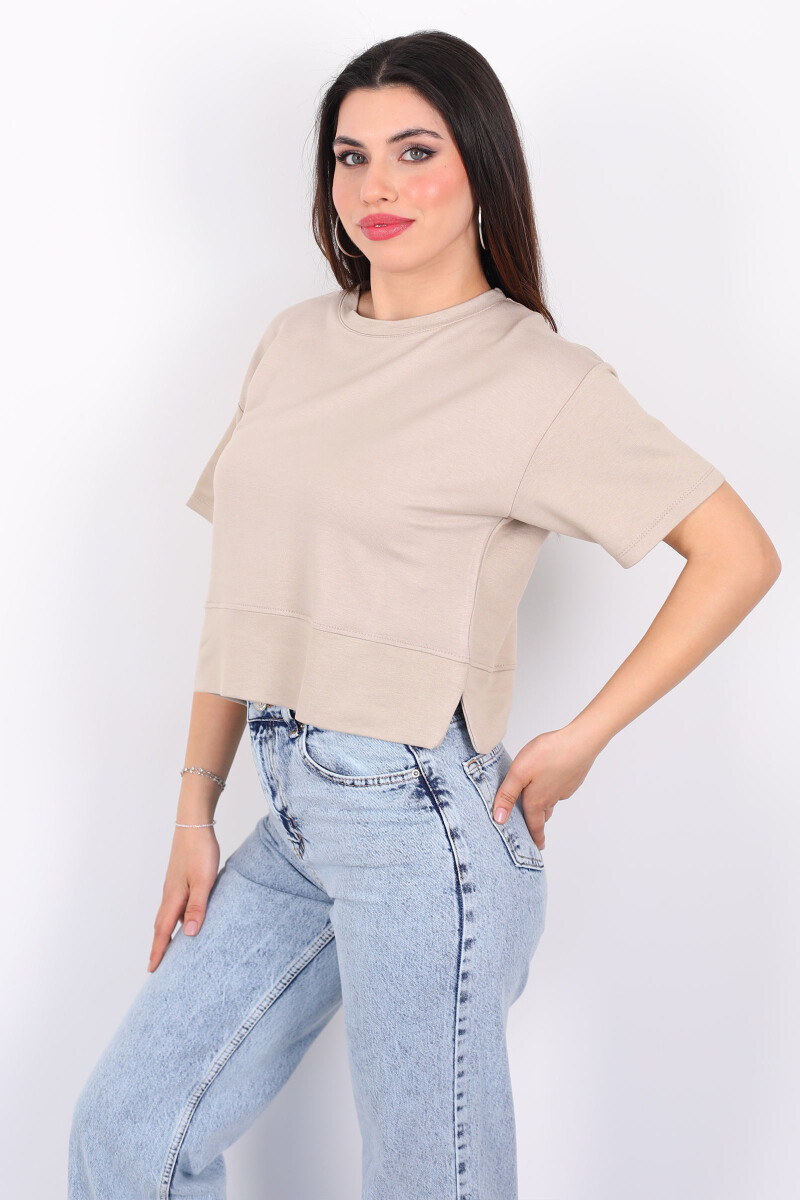 Bisiklet Yaka Yanı Yırtmaçlı Oversize Taş Rengi Kadın Kazak - 3