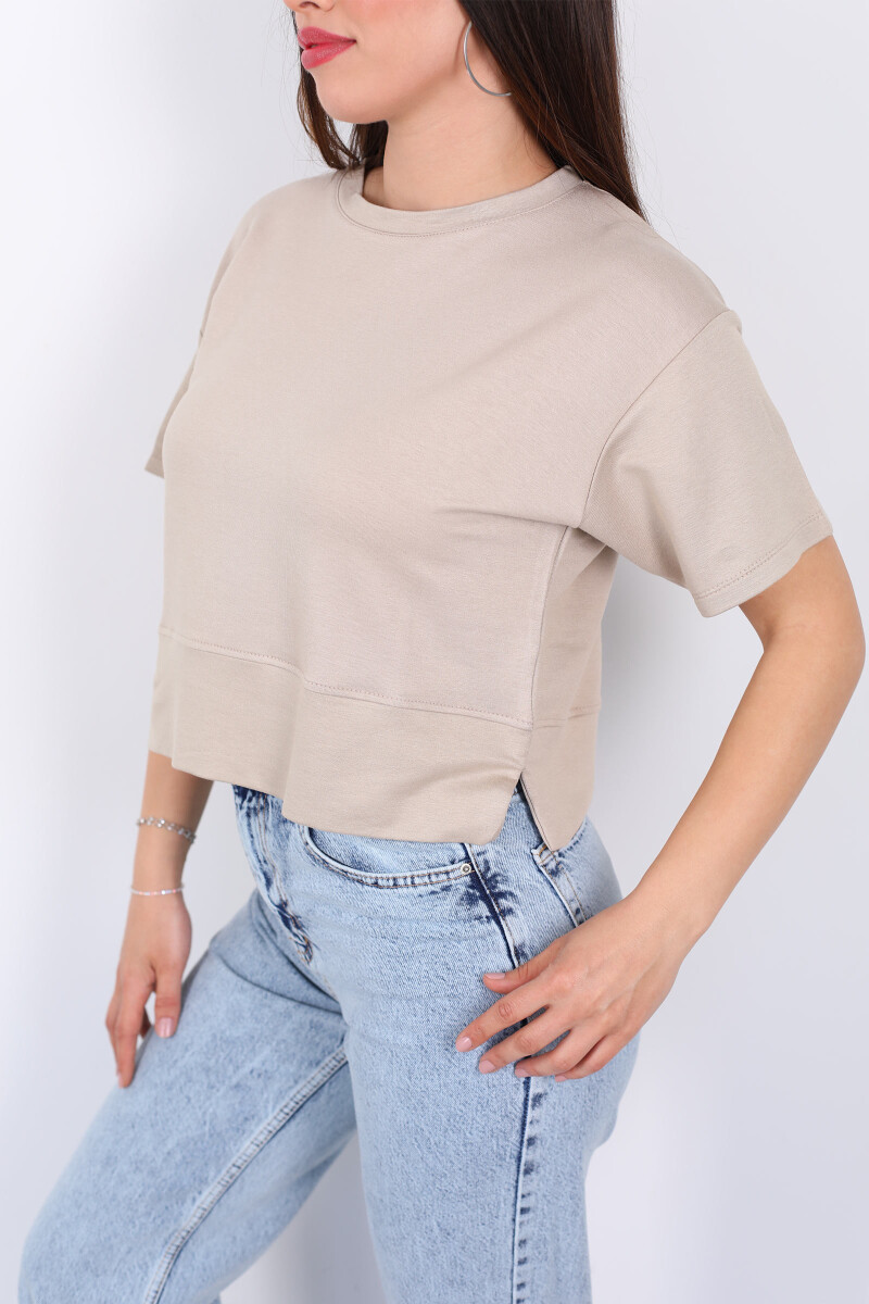 Bisiklet Yaka Yanı Yırtmaçlı Oversize Taş Rengi Kadın Kazak - 2