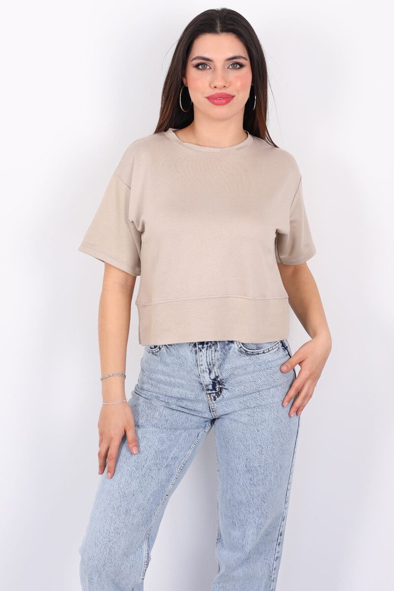 Bisiklet Yaka Yanı Yırtmaçlı Oversize Taş Rengi Kadın Kazak - 1
