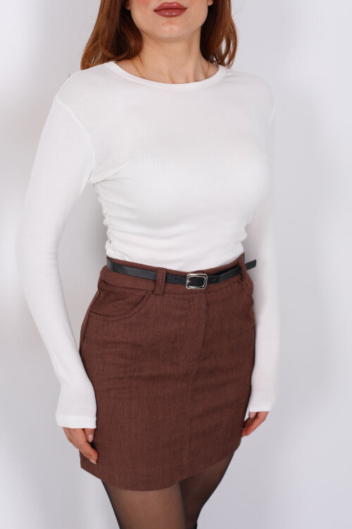 Bisiklet Yaka Yanları Büzgülü Beyaz Kadın Body - Berox (1)