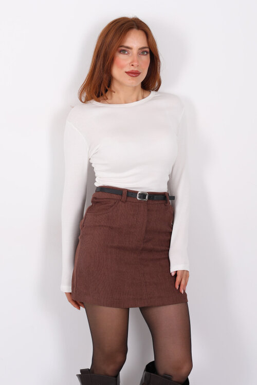 Bisiklet Yaka Yanları Büzgülü Beyaz Kadın Body - 4